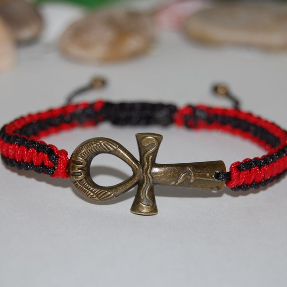 Ankh Cross Bracelet,Drawstring Bracelet,Bronze Ankh Cross Bracelet,Ankh Cross - Picture 2 of 3